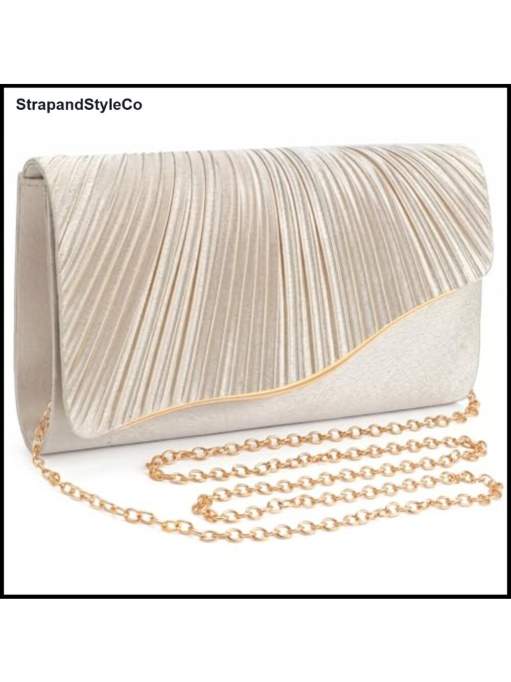 Satin Evening Clutch Pleated Formal Purse with Chain Strap